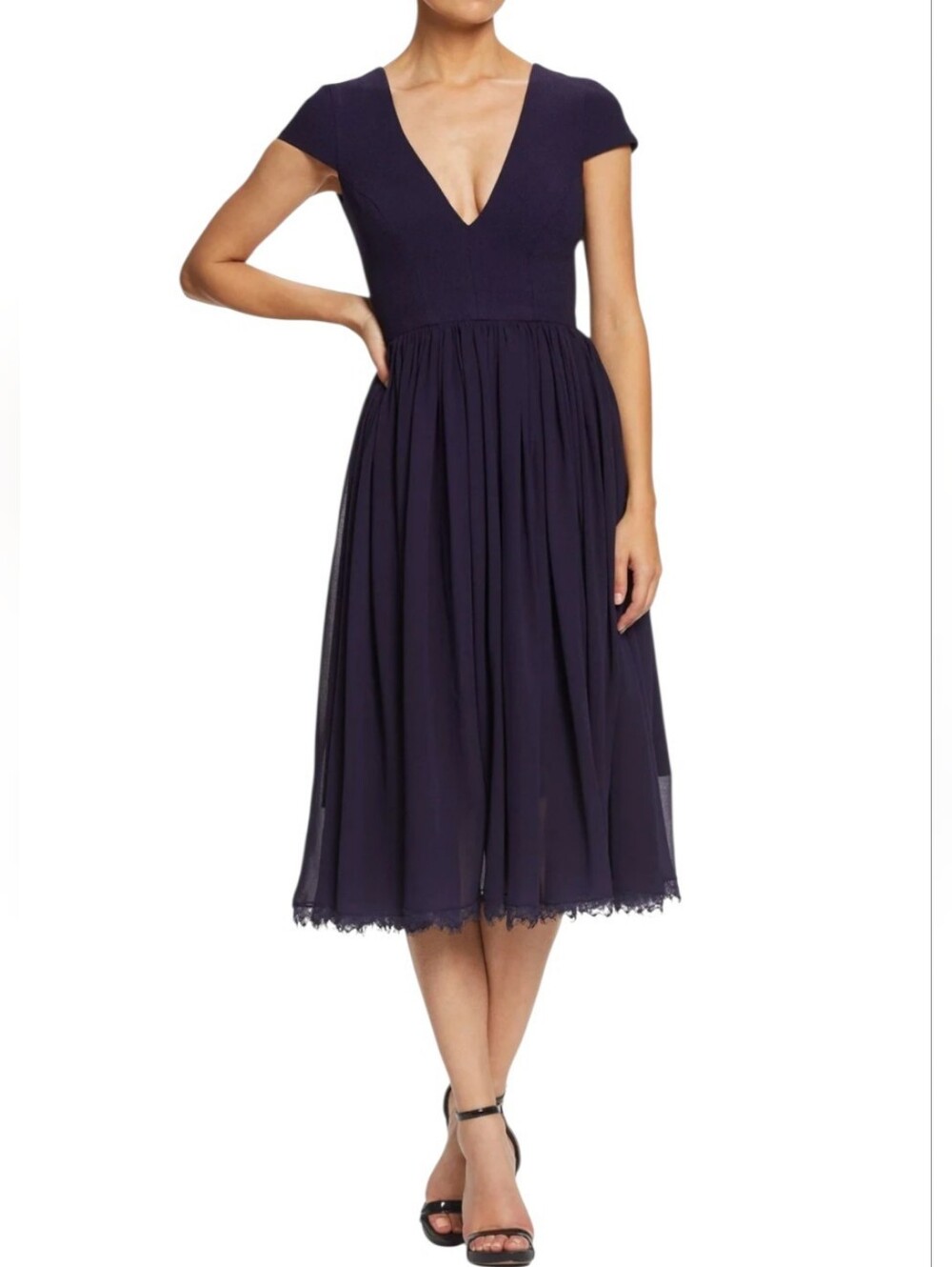 Dress the Population Corey Black Midi Dress Feminine Cocktail Party Holiday